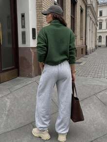 DAZY Women's Zipper Half-Placket Long Sleeve Top And Pants Loungewear Set - Brown - View 2