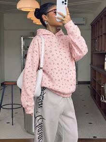 CovetEZ 休閒極簡風粉色碎花滿版印花女款薄款運動衫，適合秋冬穿著 - 彩色 - 查看 6