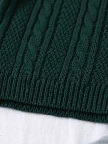 Boys' High Neck Sweater, Autumn/Winter, Vintage Dark Green Cable Knit Thick Sweater. Classic Cable Knit Pattern, Strong Texture, Vintage And Timeless. High Neck Design, Suitable For Layering/Wearing Alone In Autumn/Winter. - Dark Green - View 6