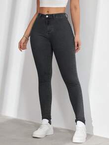 Flexra Plus Size Women's Casual Comfortable Light Blue Stretch Denim Jeans - Grey - View 7