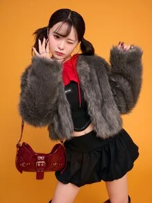 Muchica 女款素色長袖休閒街頭風優雅毛茸茸外套，適合秋冬夜生活、旅行度假，米色 - 咖啡棕 - 查看 7