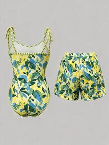 Swim Oasis بدلة سباحة قطعة واحدة بأسلوب بوهيمي مع شورت 2 قطعة مجموعة 26SS ربيع/صيف إجازة - متعدد الألوان - مشاهدة 2
