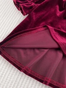 SHEIN 女嬰甜美蝴蝶結裝飾洋裝 - 酒紅色 - 查看 7