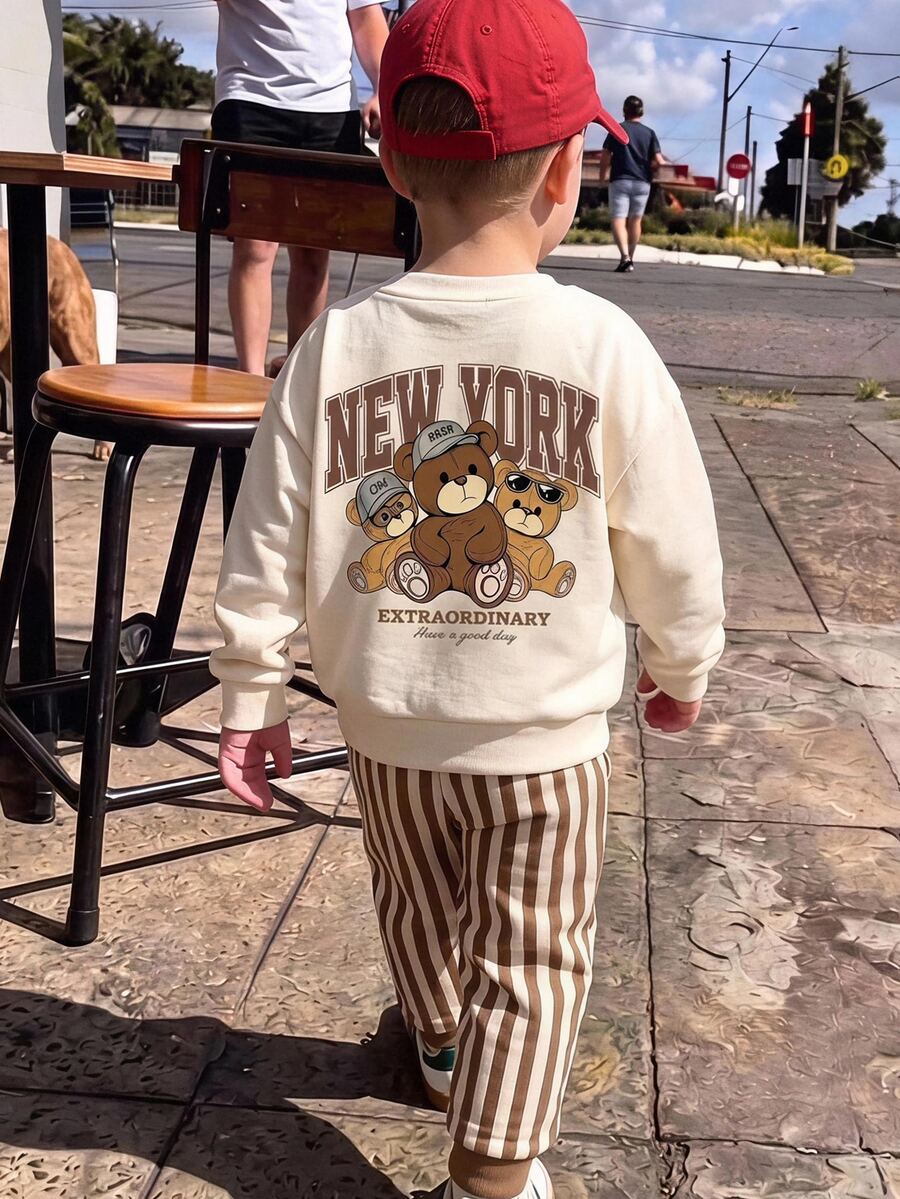 Young Boys Loose Fit Sports Casual Comfortable Long Sleeve Sweatshirt & Pants 2 Pieces Set, Suitable For Autumn/Winter - Multicolor - View 1