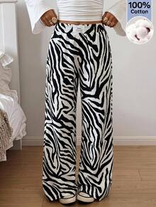 SHEIN EZwear Women's Zebra Print Casual Daily Wear Long Pants - Black and White - View 3