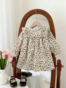 SHEIN 新生兒可愛蝴蝶結碎花童裝洋裝 - 米色 - 查看 7