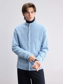 RONVEXI Men's Fashion Ribbed Button Long Sleeve Knit Cardigan - Multicolor - View 4