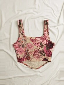 SHEIN VCAY Plus Size Women's Floral Print Square Neck Shaping Tank Top - Multicolor - View 2