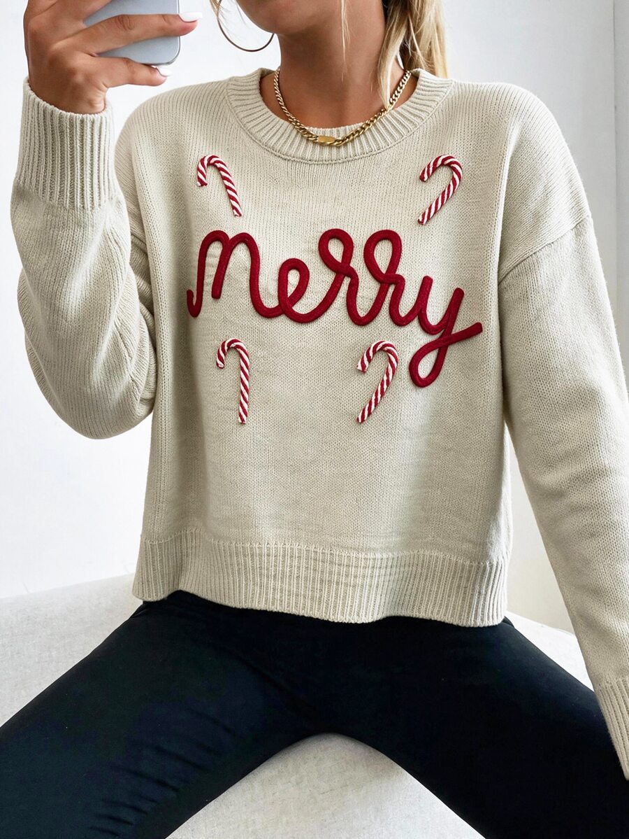 Sprig & Strand Women Striped Round Neck Dropped Shoulder Long Sleeve Casual Pullover Sweater, Autumn/Winter Knit Pullover Fall - Apricot - View 1