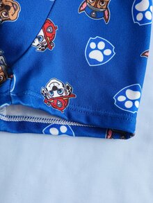 SHEIN | PAW Patrol Young Boy Letter Cartoon Print Colorblock Top And Shorts Set - Blue and White - View 8