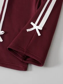 SHEIN 女童 (小號) 2件套運動衫套裝，圓領長袖運動衫；同色寬腿褲。甜美酷帥運動風，簡約又不失少女感，適合學校、短途旅行、戶外拍照、拜訪親友、派對穿著。 - 酒紅色 - 查看 6