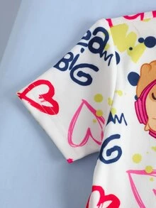 SHEIN | PAW Patrol 女童心形印花短袖上衣與長褲居家服套裝 PAW Patrol - 淺粉色 - 查看 4