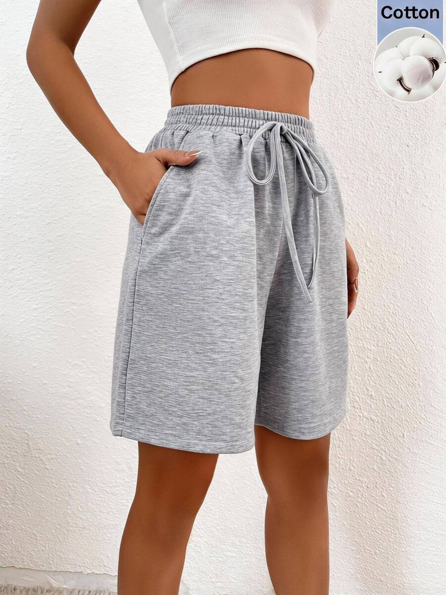 SHEIN EZwear Women's Solid Color Drawstring Waist Casual Daily Shorts ...