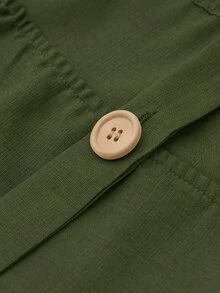 GlowEve Women's Autumn Solid Color Button Design Wide Leg Loose Overalls Jumpsuit - Army Green - View 3
