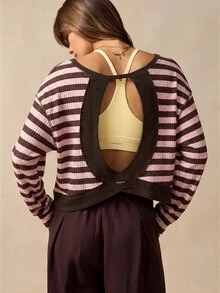 VARSIVA Women's Striped Colorblock Long Sleeve Minimalist Sports T-Shirt - Multicolor - View 5