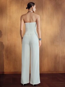 MOTF PREMIUM Jumpsuit bustier lễ nghi nhẹ thêu dày cho nữ, thu/đông - Màu be - Xem 7