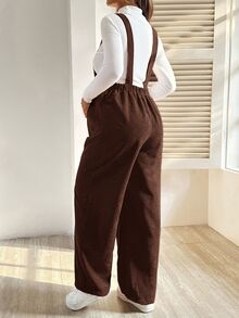 SHEIN 孕婦粉色燈芯絨紋理休閒連身褲 秋季孕婦裝 秋季孕婦吊帶褲 孕婦連身褲 女款 - 棕色 - 查看 2