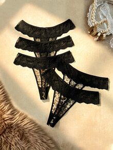 Bare Chapter 5pcs Leopard Print Lace Trim Women's Panty Set, Soft And Comfortable Fabric, Suitable For Daily Wear And All Seasons, Fashionable And Sexy Leopard Design, Perfect For Dates And Parties - Multicolor - View 2