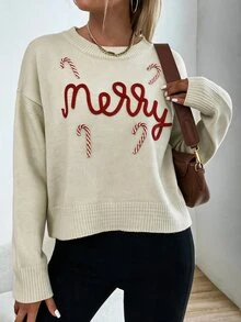 Sprig & Strand Women Striped Round Neck Dropped Shoulder Long Sleeve Casual Pullover Sweater, Autumn/Winter Knit Pullover Fall - Apricot - View 4