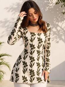 Breezaya Women's Vacation Travel Floral Print Long Sleeve Top - Multicolor - View 1