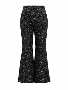 SHEIN LUNE CURVE Plus Size Sequin Flared Pants, Elegant Style For Bar And Music Festival - Black - View 2