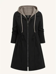 EMERY ROSE Women's Loose Minimalist Contrast Color Cinched Waist Casual Jacket Fall Winter Cloth For Women Autumn - Brown - View 3