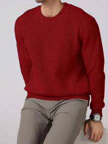 Manfinity Homme Men's Solid Color Casual Versatile Daily Wear Long Sleeve Sweater - Red - View 6