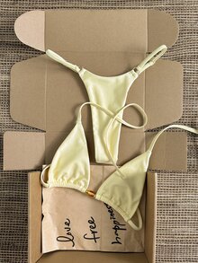 Swim Mod Polka Dot Halter Tie Two Pieces Bikini Swimsuit - Yellow - View 6