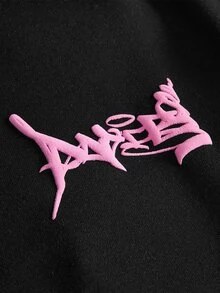 PAVTROS 男士黑色寬鬆街頭風塗鴉運動衫，對比圖案設計，美式復古嘻哈風格 - 彩色 - 查看 5