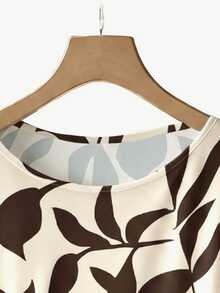SHEIN Clasi 女款 2 件套 深褐色寬鬆直筒長褲與蝴蝶結領襯衫 - 彩色 - 查看 3