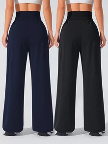 Velisys Velisys 女款純色高腰口袋休閒日常旅行運動長褲 2件/包 - 彩色 - 查看 2