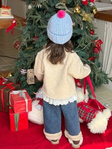 DAZY Infant (Girl) Round Neck English Print Bow Long Sleeve Autumn/Winter Sweater - Beige - View 2