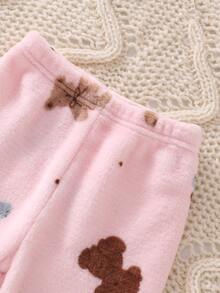 2pcs Baby Girl Comfortable Soft Plush Pink Cute Bear & Pony Animal Print Crew Neck Long Sleeve Pants Pajama Set - Pink - View 8