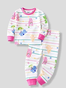 SHEIN X Care Bears 女童休閒簡約居家服套裝，柔軟舒適長袖長褲，適合秋冬，貼身剪裁 - 彩色 - 查看 5