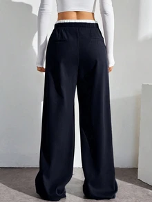 SHEIN Tall 女款素色休閒百搭日常穿著長褲 - 藏蓝色 - 查看 2