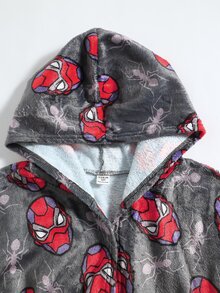 Tween Boy Cartoon Pattern Kids Long Sleeve Hooded Loungewear Robe Autumn Winter - Multicolor - View 3
