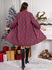 SHEIN Clasi Plus Size Women's Plaid Casual Versatile Everyday Shirt - Red - View 2
