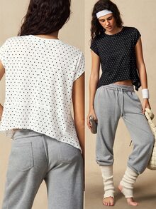 VARSIVA Women's Polka Dot Casual Daily Wear Sports T-Shirt - Black and White - View 7