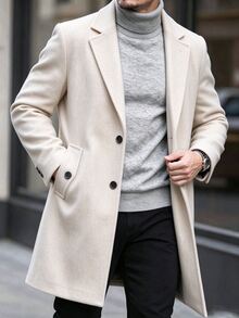Manfinity CasualCool Men's Solid Color Pocket & Button Front Long Sleeve Overcoat, Autumn Fall, Winter Ceremony - Apricot - View 5