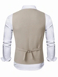 EASEVO Plus Size Men's Solid Color Single-Breasted Casual Versatile Suit Vest - Apricot - View 3