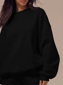 MUSERA ESSENTIALS 麻灰羅紋飾邊落肩寬鬆袖大廓形運動衫針織衫 居家休閒基礎款 日常必備 - 黑色 - 查看 5