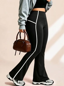 SHEIN Rhythm Era Women's Plus Size Colorblock Casual Alternative Kawaii Daily Wear Gym Tight Fit Sports Leggings Black Fall - Black - View 5