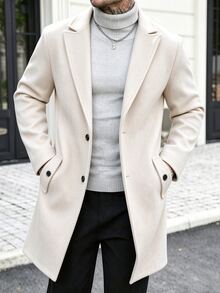 Manfinity CasualCool Men's Solid Color Pocket & Button Front Long Sleeve Overcoat, Autumn Fall, Winter Ceremony - Apricot - View 4