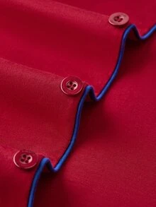 LUVLETTE Plus Size  Soft 100% Pure Cotton Red Basic Long Sleeve Button-Up Top & Pants Pajama Sets For Men Lounge With Pockets Pajamas Christmas & New Years - Red - View 12