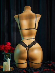 SpicyHot 1pc Women's Sexy Lace Crotchless Jumpsuit - Black - View 2