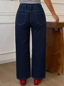 Dazy Plus Thermal Lined Thickened Straight Leg Cropped Jeans, Fun Commute Style, Autumn/Winter New - Dark Wash - View 5