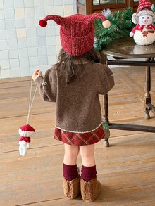 DAZY Infant (Girl) Round Neck Bow Long Sleeve Sweater, Autumn/Winter - Coffee Brown - View 2