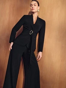 MOTF PREMIUM WOMEN'S METAL DECOR FASHION VERSATILE COMMUTE & TRAVEL BLAZER - Black - View 6