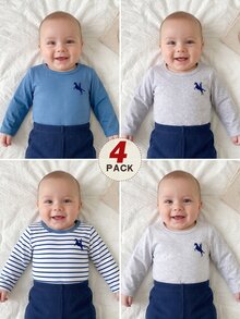 SHEIN Vintaside Kids 男嬰極簡圓領長袖上衣 4件組 - 彩色 - 查看 3