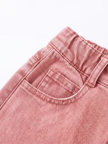 SHEIN 少女時尚雪花水洗破洞愛心刺繡牛仔褲 90年代秋季款 - 粉色 - 查看 5